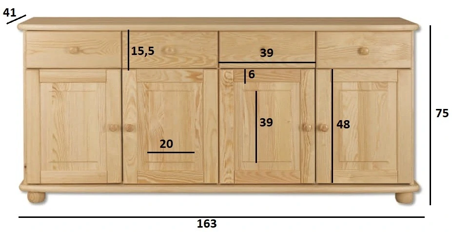 Drewmax KD141 dřevěná komoda masiv borovice