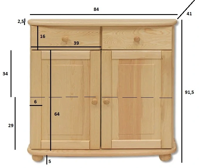 Drewmax KD142 dřevěná komoda masiv borovice