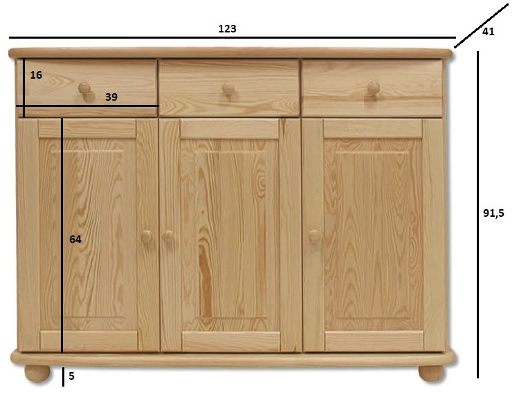 Drewmax KD143 dřevěná komoda masiv borovice