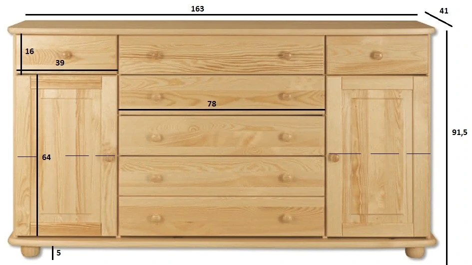 Drewmax KD150 dřevěná komoda masiv borovice