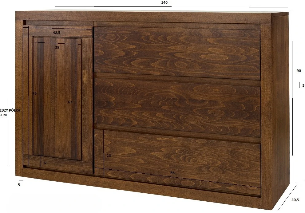 Drewmax KD315 dřevěná komoda masiv dub