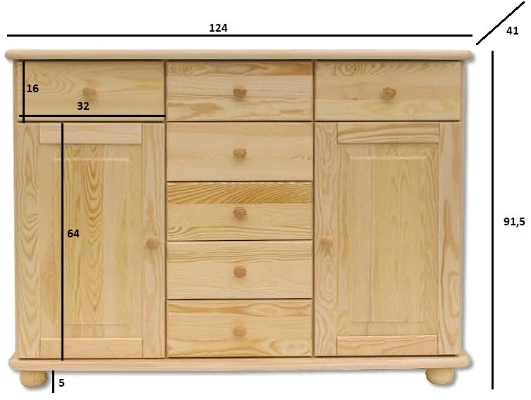 Drewmax KD153 dřevěná komoda masiv borovice