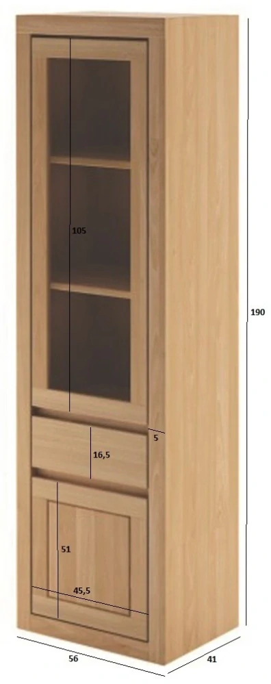 Drewmax KW301 dřevěná prosklená vitrína masiv dub