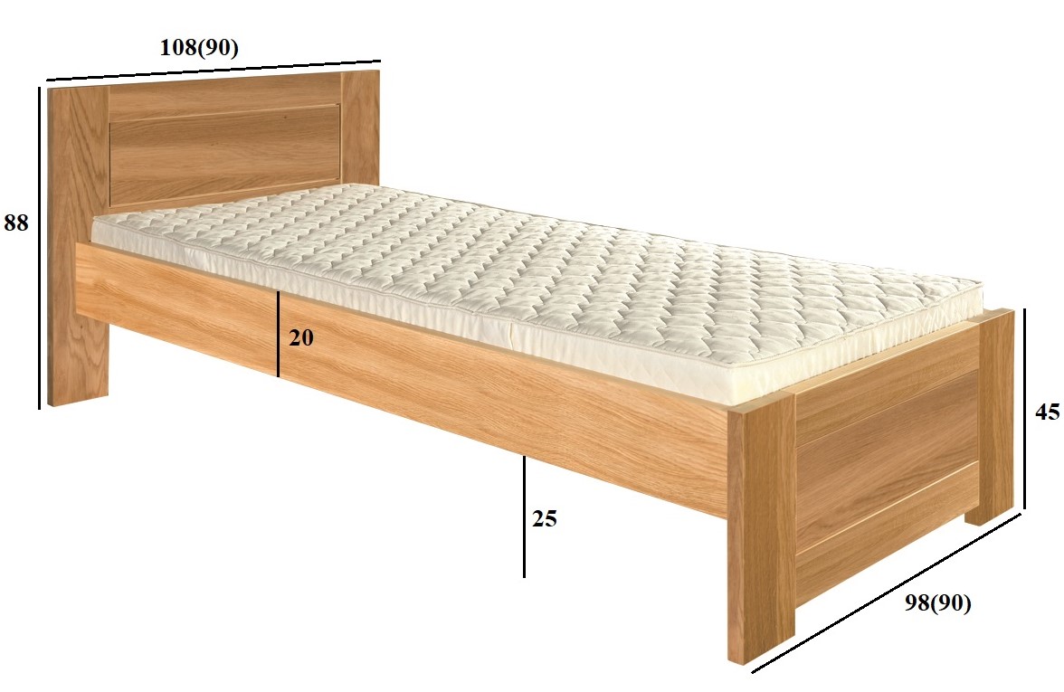 Drewmax LK212 90x200 cm dřevěná postel masiv dub jednolůžko