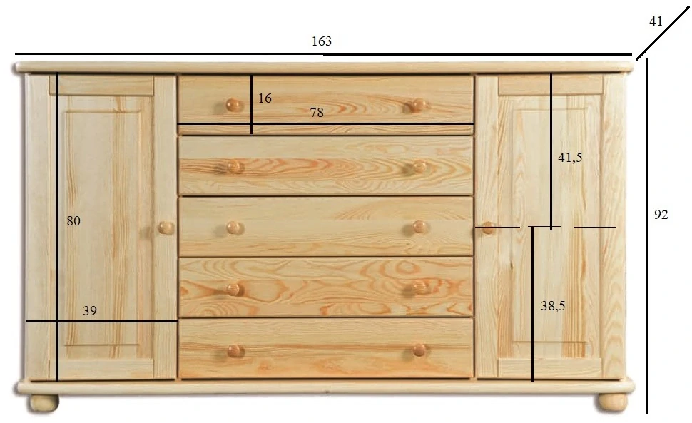 Drewmax KD164 dřevěná komoda masiv borovice