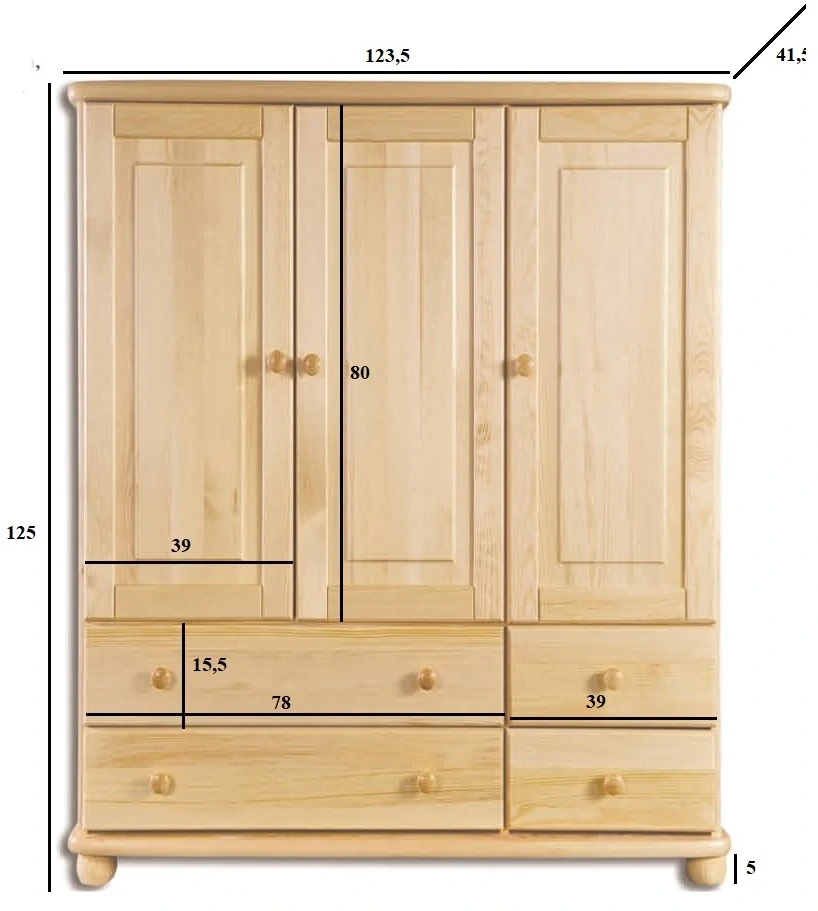 Drewmax KD166 dřevěná komoda masiv borovice