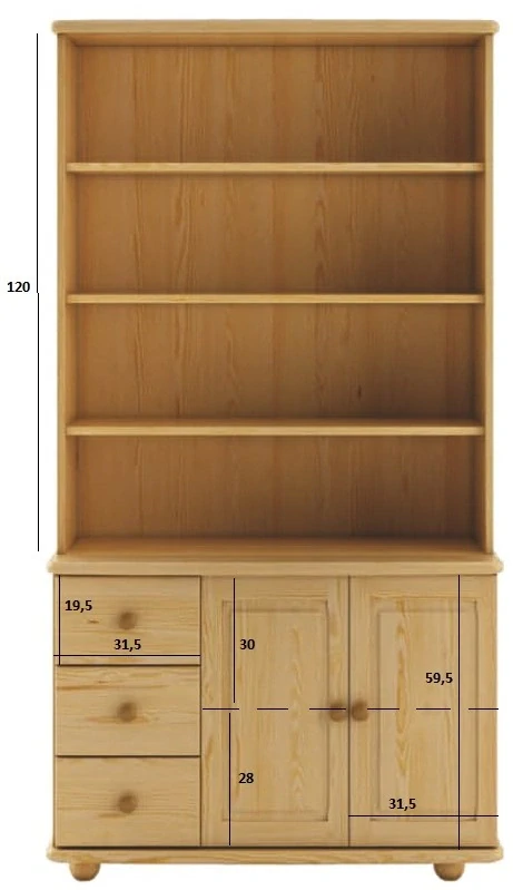 Drewmax KW125 dřevěný kredenc masiv borovice 