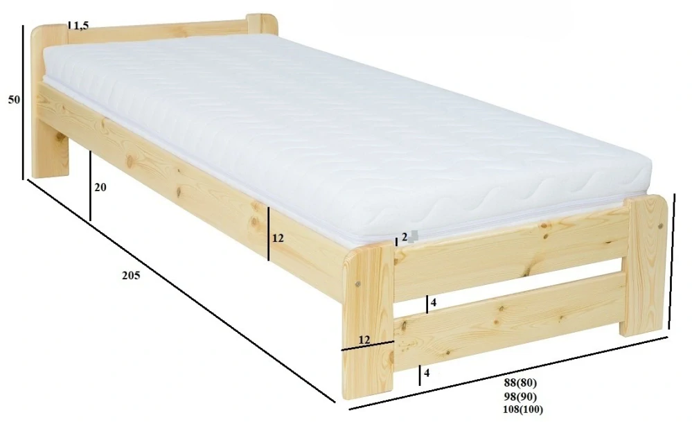 Drewmax LK099 80x200 cm - Dřevěná postel masiv jednolůžko