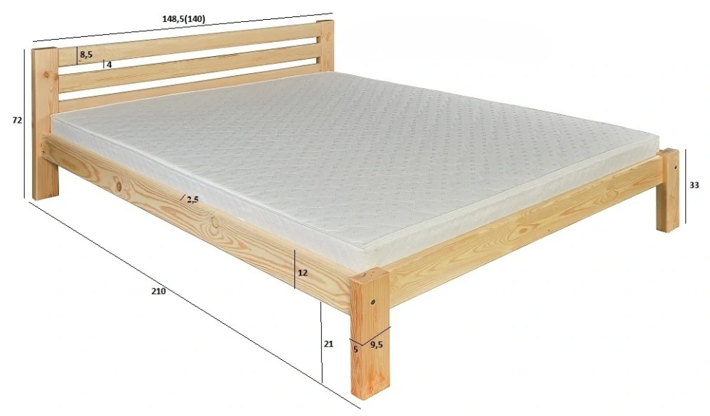 Drewmax LK105 - Dřevěná postel masiv dvojlůžko 140 cm