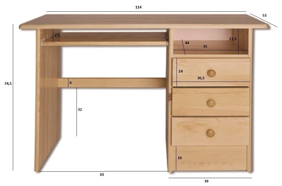 Drewmax BR103 psací stůl masiv borovice