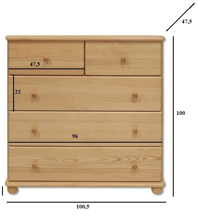 Drewmax KD109 dřevěná komoda masiv borovice