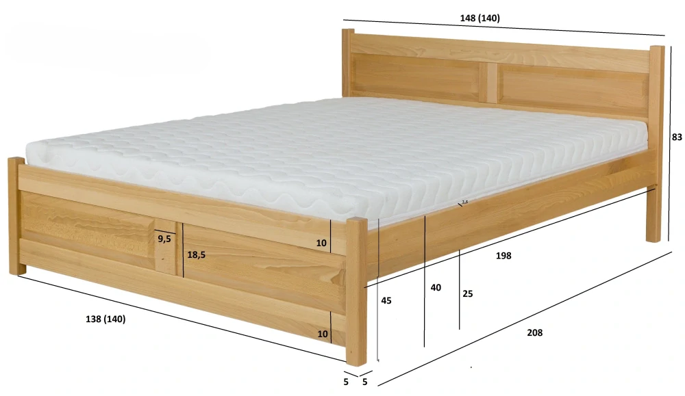 Drewmax LK109 140x200 cm dřevěná postel masiv buk dvojlůžko