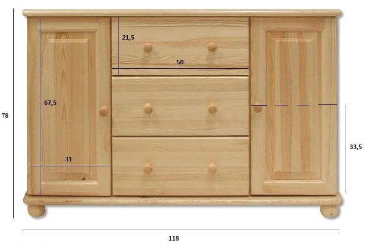 Drewmax KD121 dřevěná komoda masiv borovice