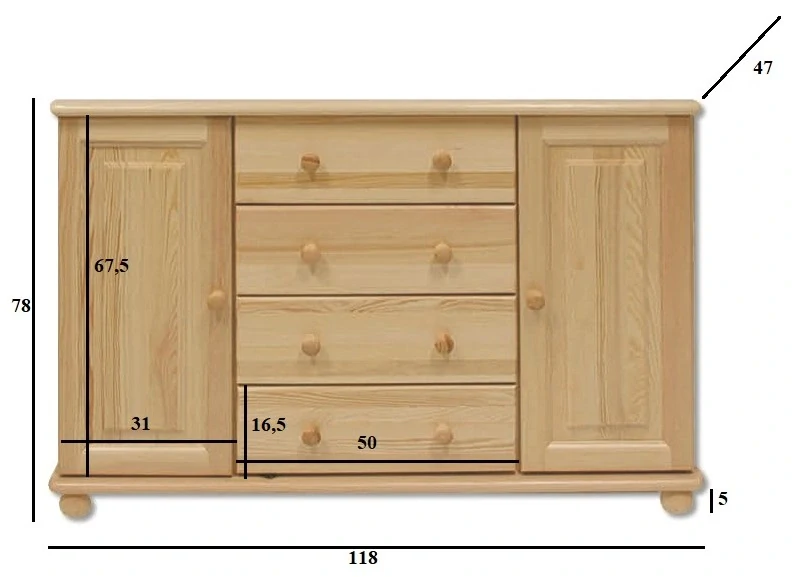 Drewmax KD122 dřevěná komoda masiv borovice