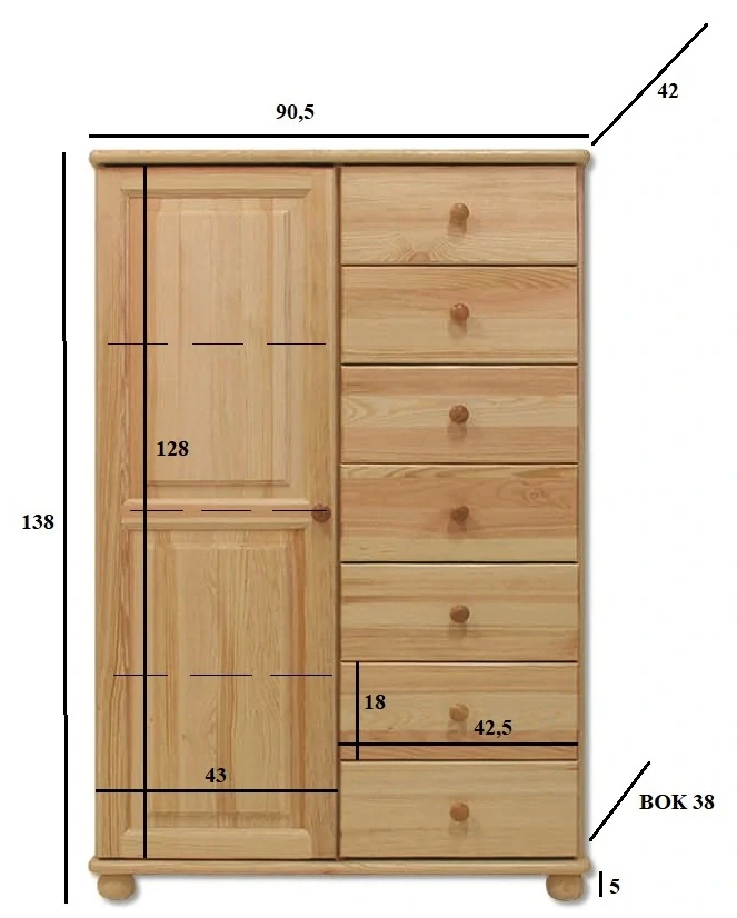 Drewmax KD126 dřevěná komoda masiv borovice