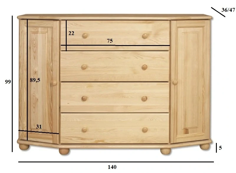 Drewmax KD132 dřevěná komoda masiv borovice