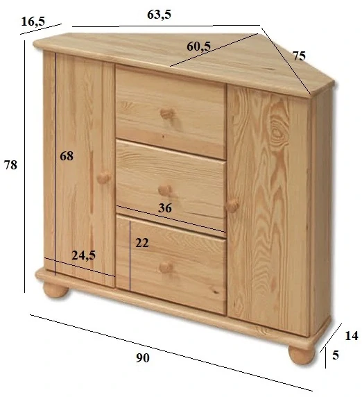 Drewmax KD133 dřevěná komoda masiv borovice