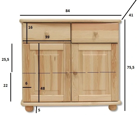 Drewmax KD139 dřevěná komoda masiv borovice