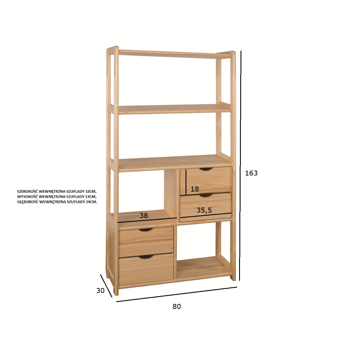 Drewmax RG142 dřevěný regál masiv borovice 