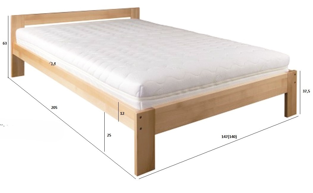 Drewmax LK194 140x200 cm dřevěná postel masiv buk dvojlůžko