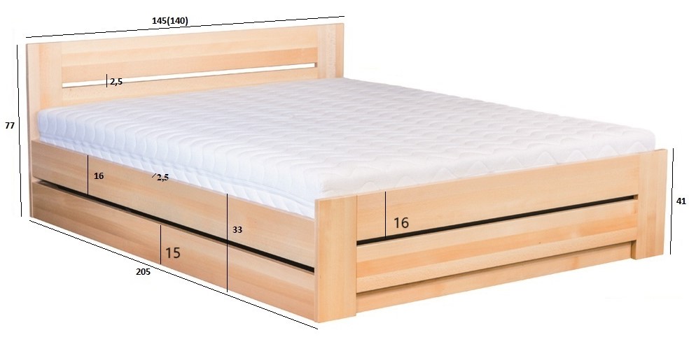 Drewmax LK198 BOX 140x200 cm dřevěná postel masiv buk dvojlůžko