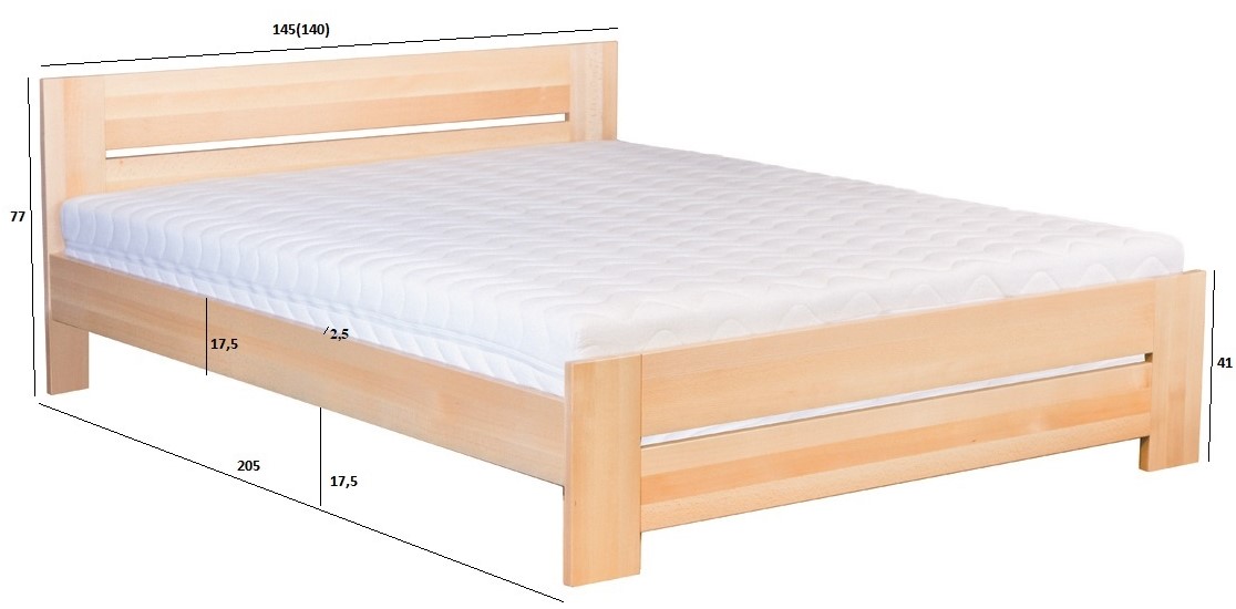 Drewmax LK198 140x200 cm dřevěná postel masiv buk dvojlůžko