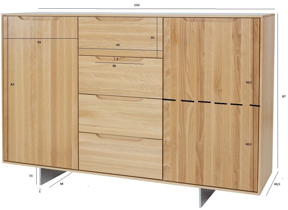 Drewmax KD422 dřevěná komoda masiv buk 