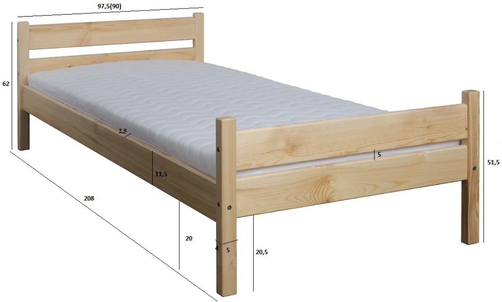 Drewmax LK157 90x200 cm - Dřevěná postel masiv jednolůžko