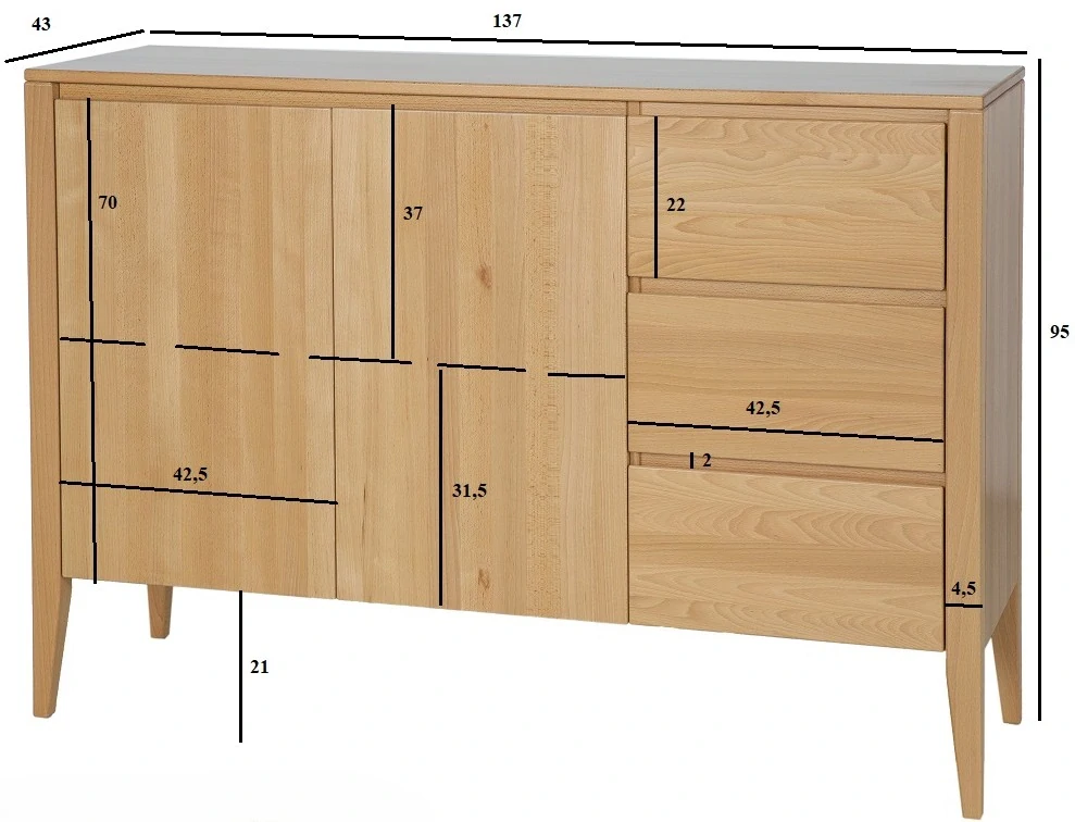 Drewmax KD438 dřevěná komoda masiv buk 