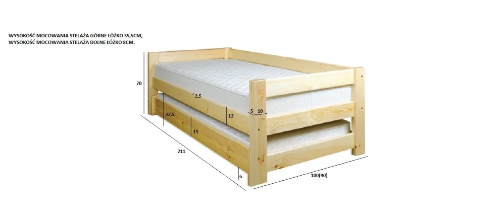 Drewmax LK134 90x200 cm - Dřevěná postel masiv jednolůžko