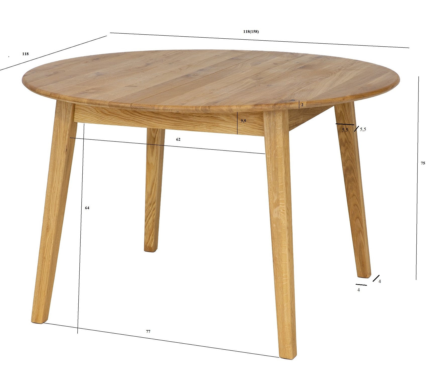 Drewmax ST392 118+40 oválný rozkládací stůl masiv dub