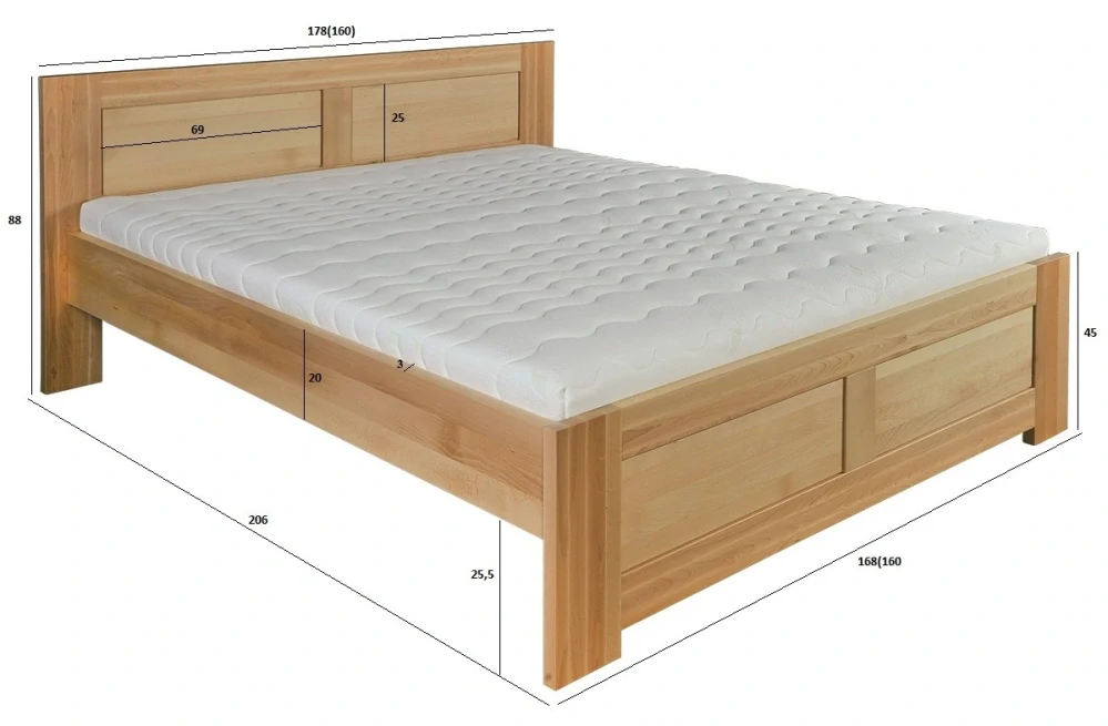 Drewmax LK112 160x200 cm dřevěná postel masiv buk dvojlůžko