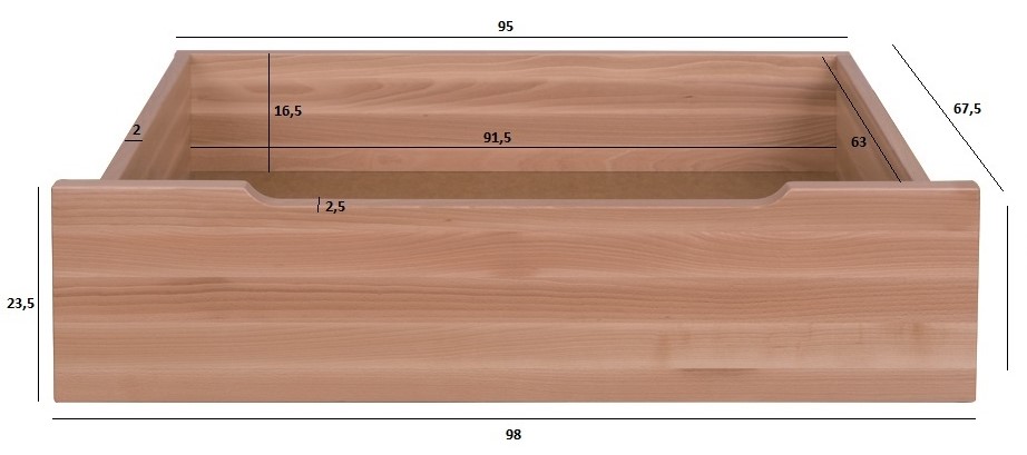 Drewmax LK170 úložný prostor pod postel masiv buk 98 cm