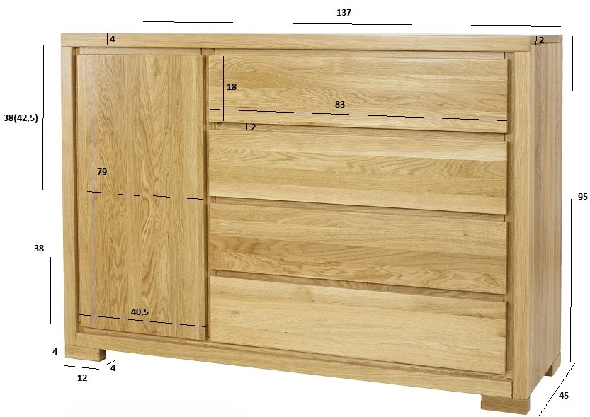 Drewmax KD358 dřevěná komoda masiv dub