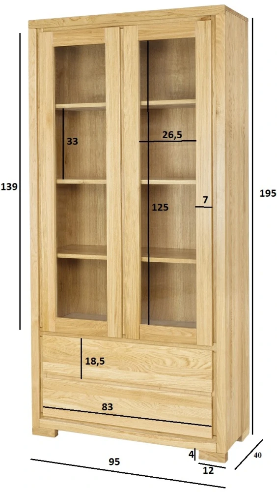 Drewmax KW352 dřevěná vitrína prosklená masiv dub