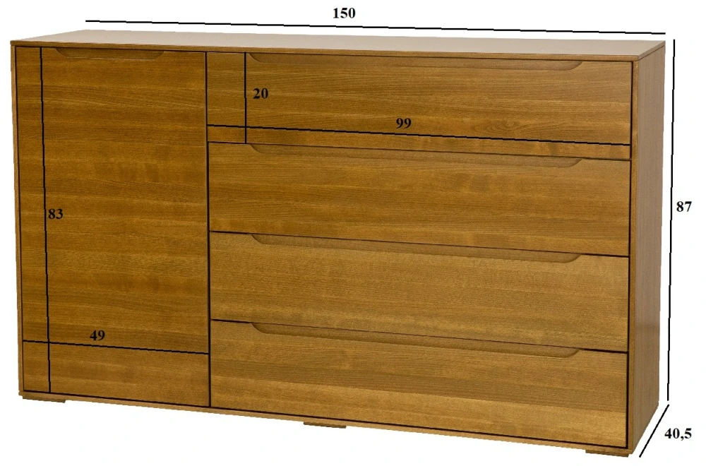 Drewmax KD423 dřevěná komoda masiv buk 