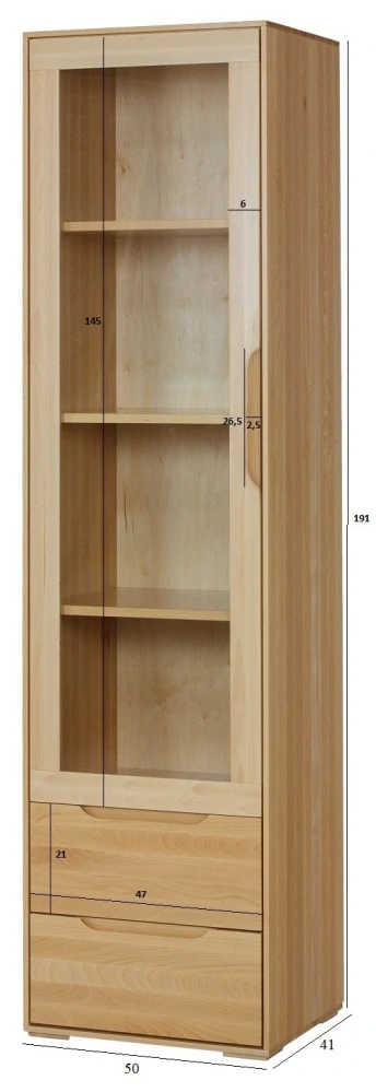 Drewmax KW420 dřevěná vitrína prosklená masiv buk 