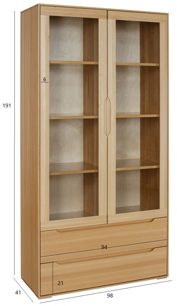 Drewmax KW421 dřevěná vitrína prosklená masiv buk 