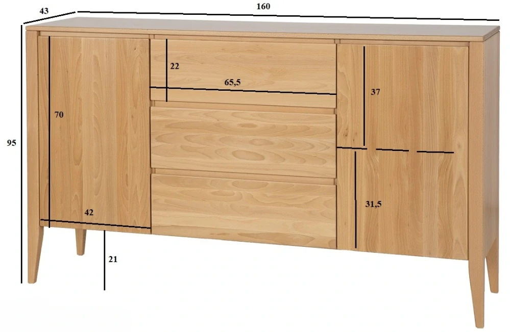 Drewmax KD430 dřevěná komoda masiv buk 