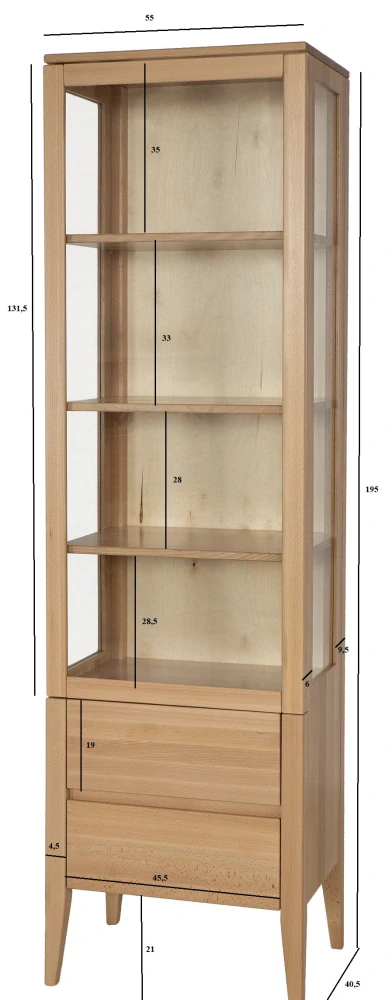 Drewmax KW438 dřevěná vitrína prosklená masiv buk 