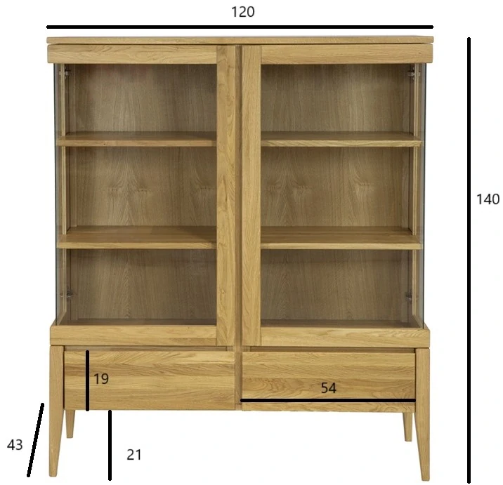 Drewmax KW336 dřevěná vitrína prosklená masiv dub