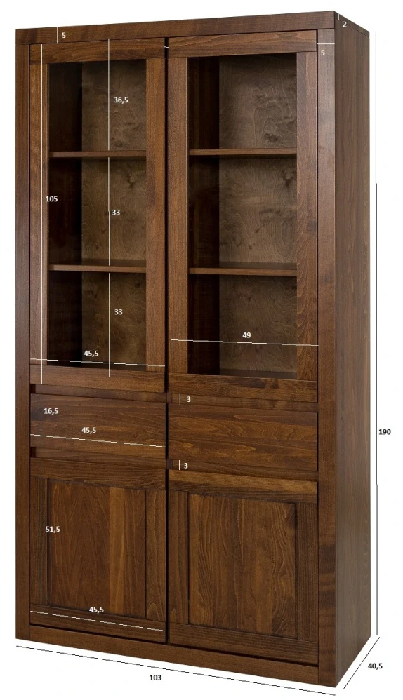 Drewmax KW402 dřevěná prosklená vitrína masiv buk 
