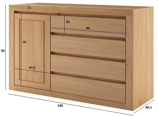 Drewmax KD308 dřevěná komoda masiv dub