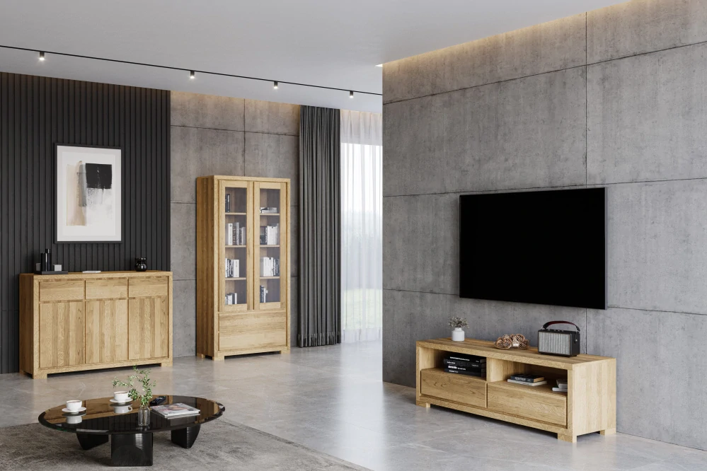 Drewmax KW302 dřevěná prosklená vitrína masiv dub