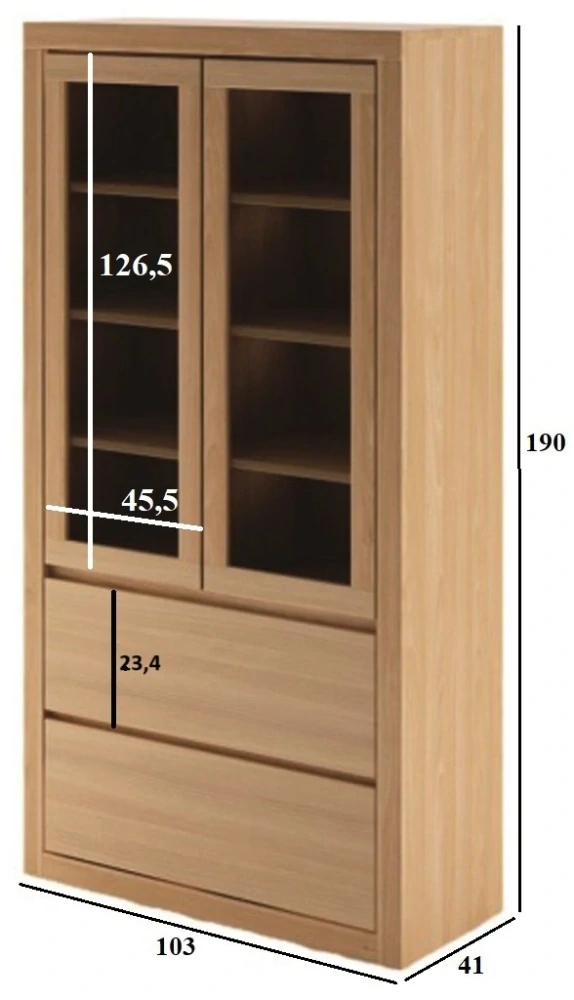 Drewmax KW407 dřevěná prosklená vitrína  masiv buk 