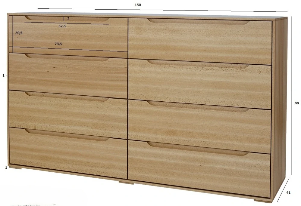 Drewmax KD420 dřevěná komoda masiv buk 
