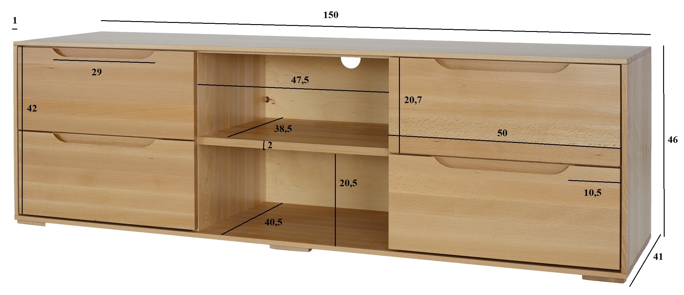 Drewmax RV420 dřevěný televizní stolek masiv buk 