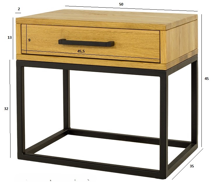 Drewmax SN370 noční stolek masiv dub/kov