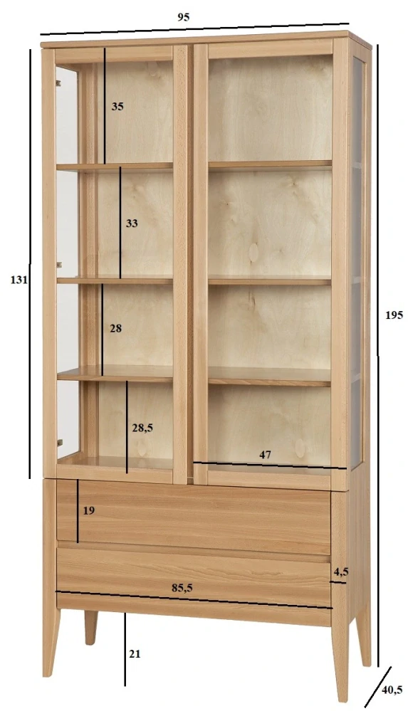 Drewmax KW439 dřevěná vitrína prosklená masiv buk 