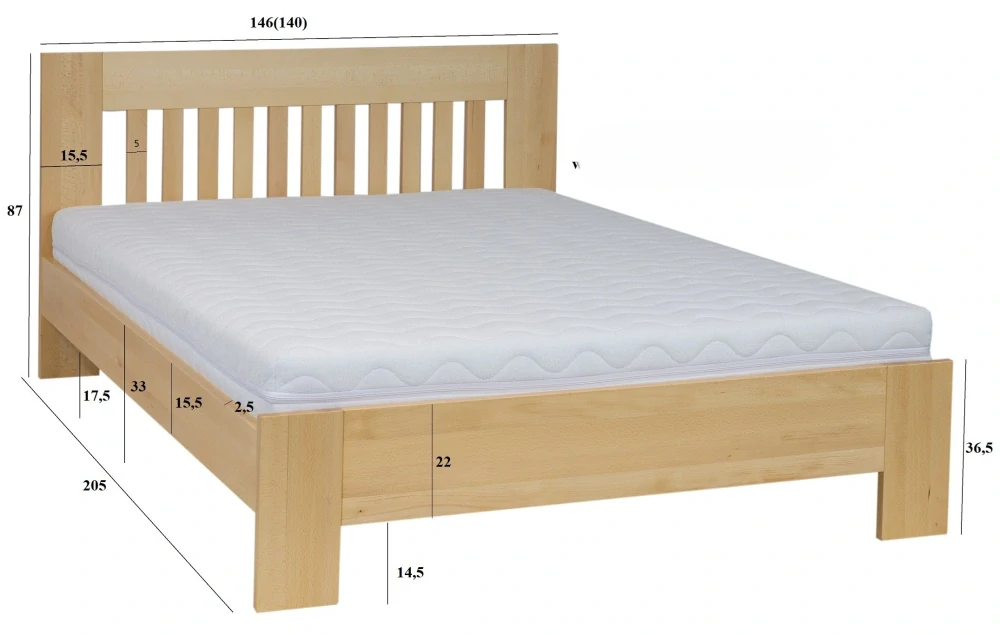 Drewmax LK186 140x200 cm dřevěná postel masiv buk dvojlůžko